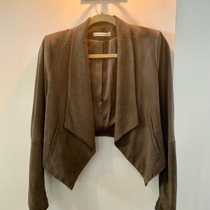 Alice & Olivia suede “Harvey” open jacket in olive